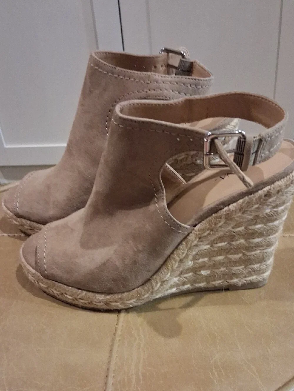 Merona Taupe Suede Open-Toe Ankle Strap Espadrille Wedges